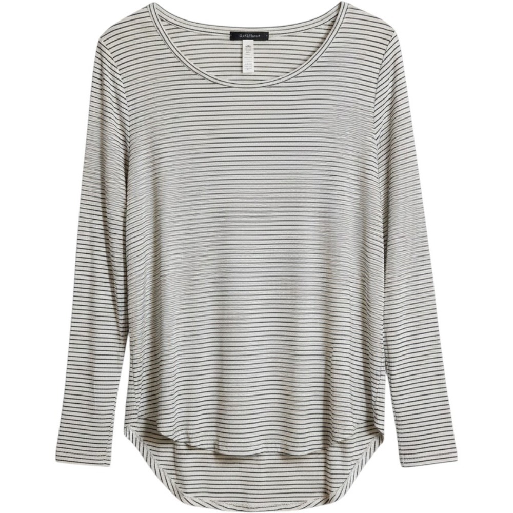 Market & Spruce Top White M Womens Striped Long Sleeve High Low Casual